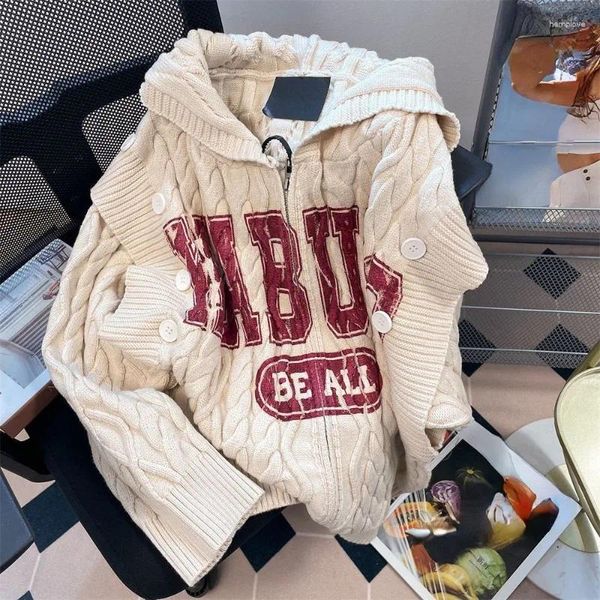 Women's Maglies E-Girl 90s Zipper Letter Stampa Patchwork Donne Cardigan Astetico Contrasto sexy Colore Sweet Knitting Fashion Jumpers