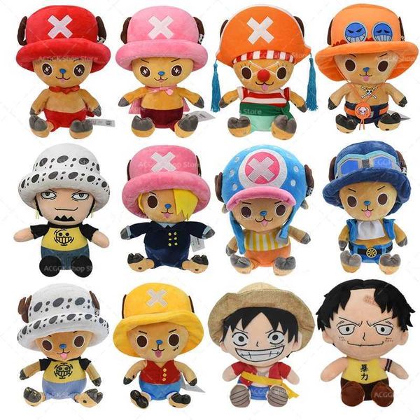 Animali di peluche imbottiti una peluche giocattolo scimmia d luffy asso legale bambola piena morbida tony chopper cos sanji sabo baby passeggino regalo di compleanno t240513