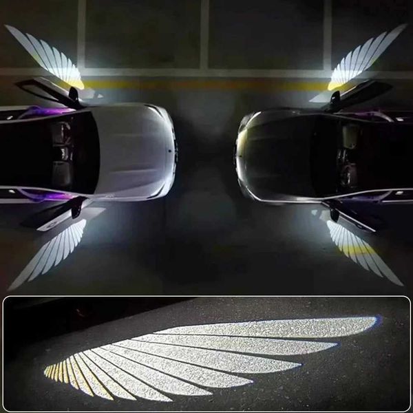 Luzes decorativas do carro lateral espelho retrovisor Luzes de boas -vindas Angel Wing Dinâmica Lâmpada de projeção Branca Decoração automaticamente liga e desligando T240509