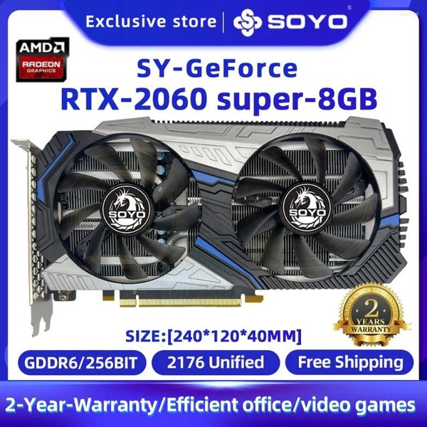 Cartões de gráficos SOYO ORIGINAL RTX 2060 SUPER 8GB NVIDIA CARDR GDDR6 256BIT PCI Express 16x3.0 RTX2060S CART