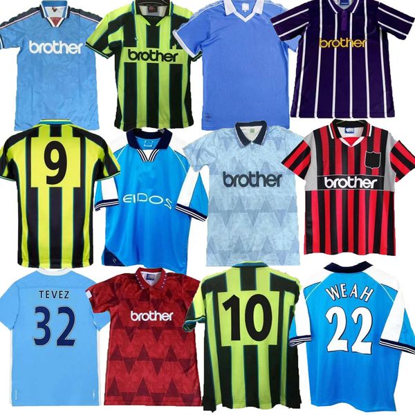 Maglie da calcio Retro Man City Halanand Eidos Gallagher Weah Tevez Kun Aguero Dzeko Kompany 72 98 99 00 11 12 1998 1999 2000 2011 2012 Vintage Man Shirts