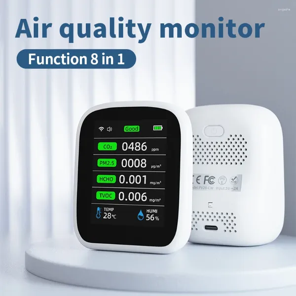 Wi -Fi 8 em 1 Monitor de qualidade do ar CO2 Testador de umidade do sensor Testador de umidade de carbono Detector de dióxido de carbono