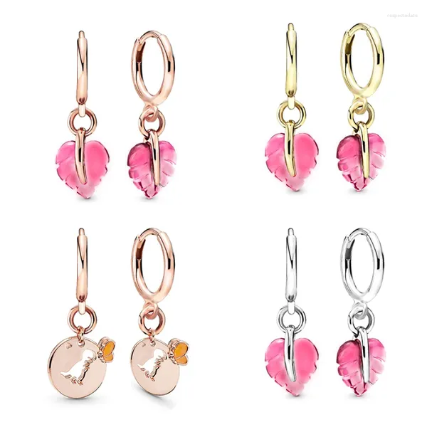 Brincos de garanhão Seialoy rosa Murano Glass Folhas Brincho para mulheres meninas Dinosaur Butterfly Charm Rose Gold Color Circle Casal