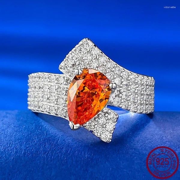 Anelli a grappolo 925 Silver 2 Fenda Orange Micro set con anello di diamanti 6 9 Gioielli da sposa a forma di pera