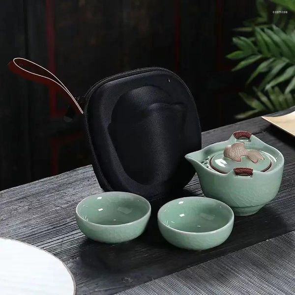 Tee -Sets tragbare Ge -Kiln -Keramik -Reise -Tee -Set 1 Teekanne 2 Teetassen -Auto montiert Gaiwan Tassen und Becher Yixing Kessel niedliche Tasse Topf