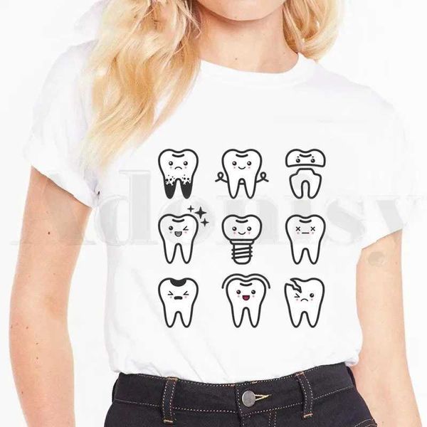 Kadın T-Shirt Komik Kadın Tişört Diş ve Diş Hekimi Grafik Baskılı Fashiontops Konforlu Kısa Slve Kadın Grafik Vintage TS Y240509
