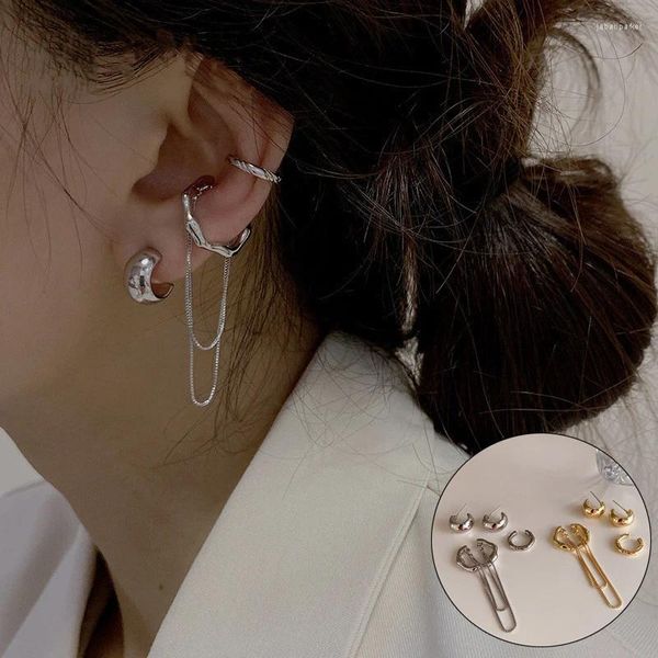 Orecchini per borchie 4pcs/set aur non trafitto geometrica geometrica catene di nappe irregolari clip per donne accessori per gioielli alla moda