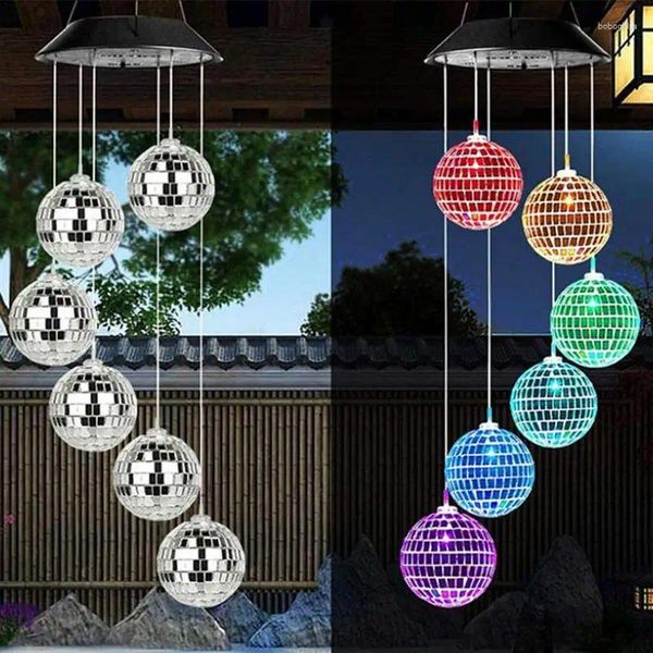 Figurine decorative Disco Mirror Lampada a sfera luci del vento Cambuini impermeabili a energia solare Hang Light per il cortile del giardino esterno