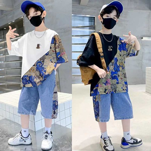 Одежда Sumps Summer Youth и Boys Clothing Cartrens Cartoond Bear Fort и джинсы наборы детьми с коротки