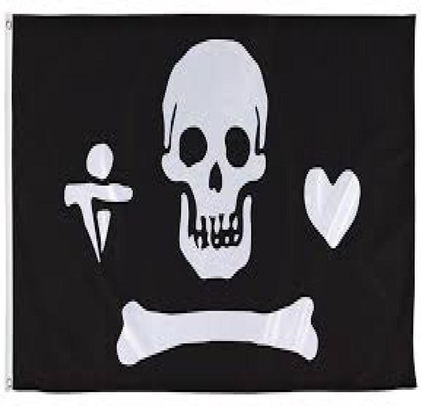 Bones Pirate Black Skull Crossbones Flag 5x3ft 150 x 90 cm Polyester Druck in der Außenflagge mit Messing -Teilen1203179