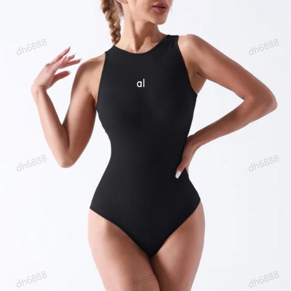 Alo -Jumpsuit sexy gerippte ärmellose quadratische Ausschnitt Tanktopop -Bauch -Ziehung und Körperformung Yoga -Gewinde Sport Fitness Dessous Haut Close Bralette