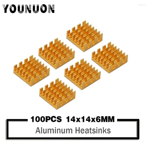 CORSAGGIO COMPUTER 100PCS Younuon 14x14x6mm Golden Alluminio Callo calda Radiatore Distributo di calore per dissipazione di chipset elettronico GPU CPU