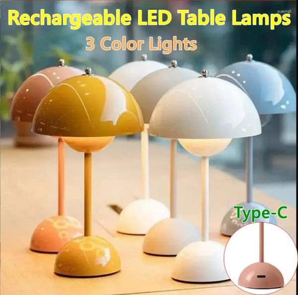 Lâmpadas de mesa LED Tipo C Recarregável mesa leve iluminação nórdica de cogumelos para quarto Dining Touch Night Decoração moderna