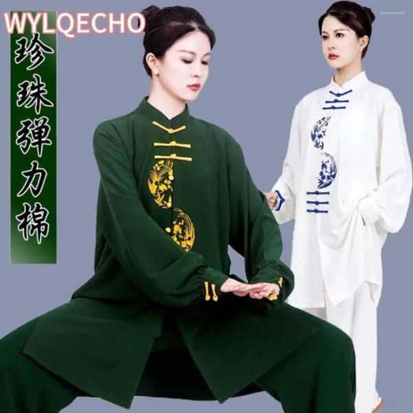 Ethnische Kleidung 2024 Tai Chi Uniform Chinese Wushu Stoff Stickerei Taijiquan Praxis traditionelle Kampfkunstflügel Chun Übung