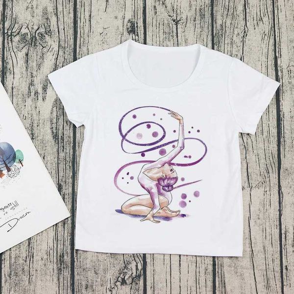 T-shirts WaterColor Ballerina Girl Girl T-shirt White Gymnastics Dance Childrens T-shirt per bambini T-shirt casual T240513