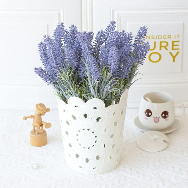 Fiori decorativi bouquet artificiale bianco lavanda viola decorazione nuziale 7 teste fiore finto per la casa esterno
