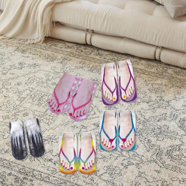 Women Meocks Fun Gráfico Único exclusivo 5 pares impressão de manicure de flip-flop 3D Para chinelo engraçado com designs de arte na unha alta