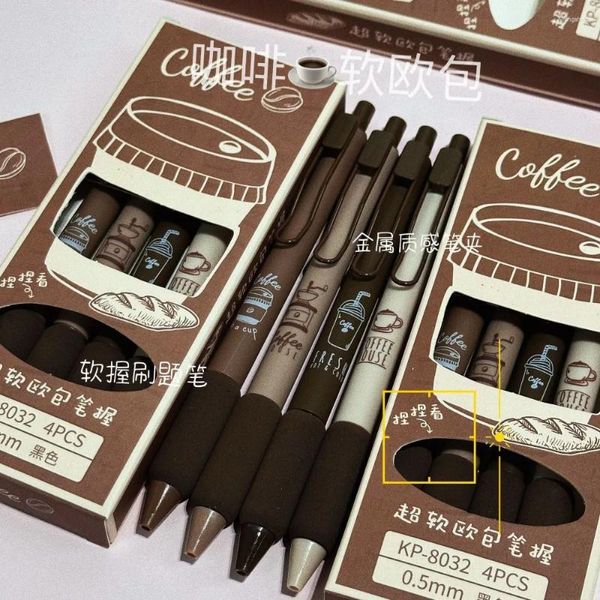 1/4pcs Kaffeeschwamm Finger Guard Klick Action Gel Stift 0.5 Schwarz St. Retro Schüler Schnell trocken Signatur Schulbürovorräte