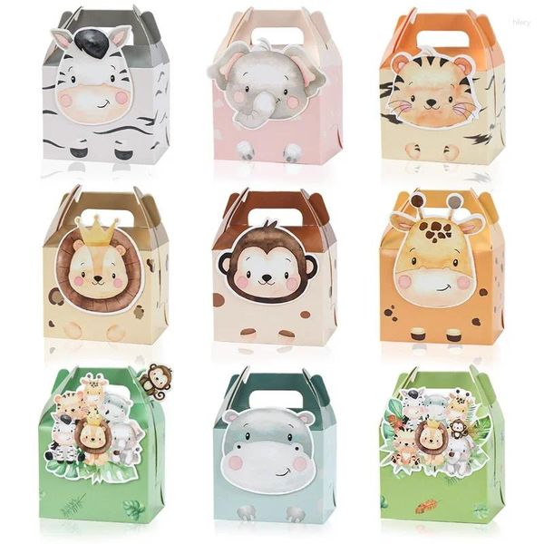 Geschenkverpackung 9pcs Cartoon Tier Löwe Elefant Tiger Box Candy Biscuit für Kinder Geburtstagsfeier Wickeln Babyparty Dekoration