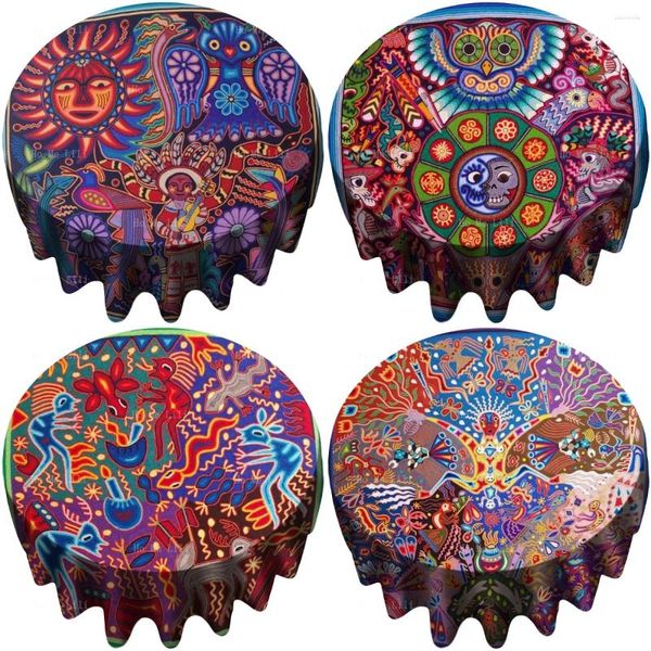 Tavolo in stoffa dipinti di filo da parte degli indigeni Nilka degli indiani Hujor Messico Circolare rotonda tovaglia decorata cucina