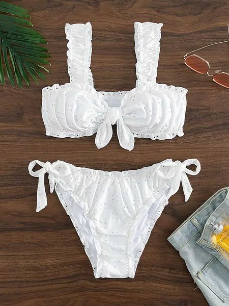 Costumi da bagno femminile Schiffy Knot Front Cravatta Bikini 2024 Swimsuit White Womens Swimsuit Sexy Swimsuit J240510