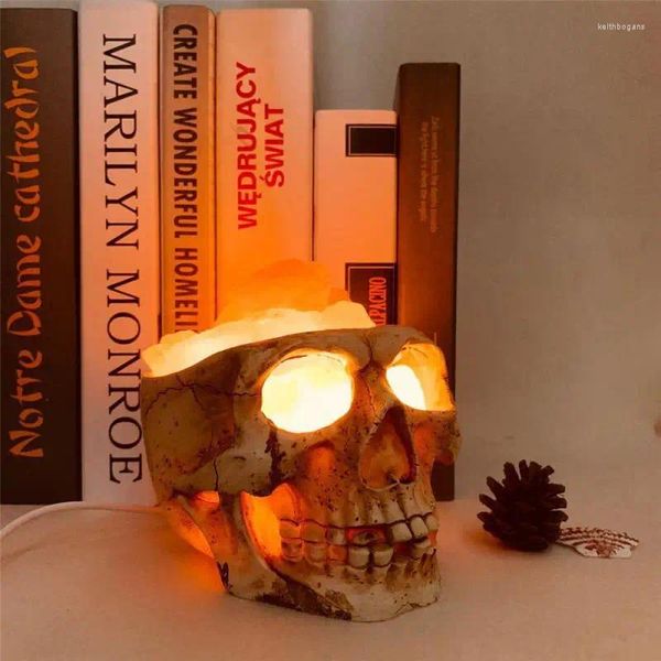 Tischlampen Horror Schädel Salz Stein Lampe Schlafzimmer Desktop Dimmbare Harz Dekorative LED Ghost Head Night Light