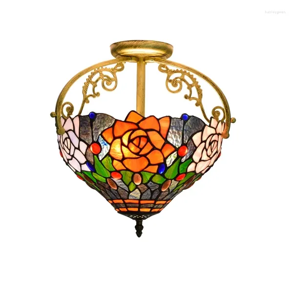 Luzes de teto Tiffany Style Lamp manchado Rose pendurada na sala de jantar leve Arte Arte do lustre criativo interno Pingente em casa