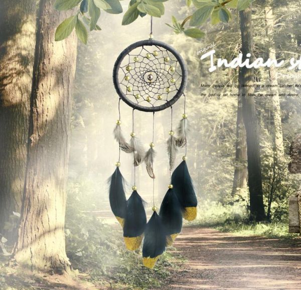 Polvere d'oro fatta a mano Dreamcatcher Fashion Feather Dream Catcher a sospensione Decorazione dell'auto appesa 11 1xr C6051079