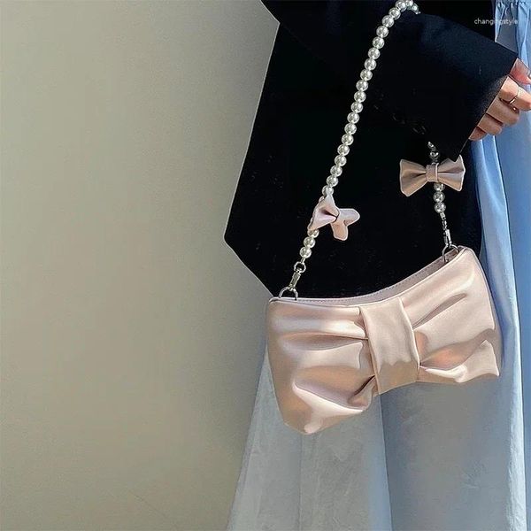 Сумки для талии 2024 Жемчужные лук милая сумка подмышки, сказочная женщина маленькое розовое плеч