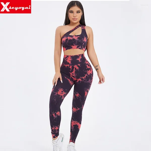 Aktive Sets GLASTISCHE GLASTE NEISCHLAUBE DIE DY DY-YOGA SETS SEXY SPORT SEXIS BRA High Taille Bottom Hosen 2-teiliger Lauf- und Fitnessanzug