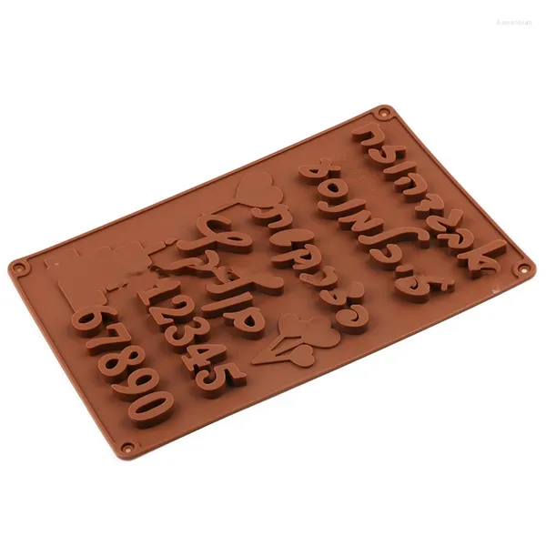 Stampi da forno 3D Lettere ebraiche arabe Numeri in silicone Stampo Alfabeto Cioccolato Capone Fondante Vassoio Decorazione fai -da -te Strumenti