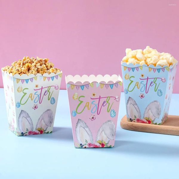 Geschenkverpackung 6PCS Osterpapier Popcorn Cup Boxen für Kinder Candy Biscuit Paket Box Party Favor Happy Birthday Decor