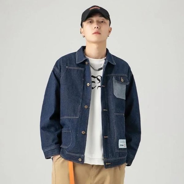 Denim Jackets Mann Japaner Spleiß Jeans Mantel für Männer Vintage Herbst Korea Loose Winter Oberbekleidung Designer Fast Delvery 240514