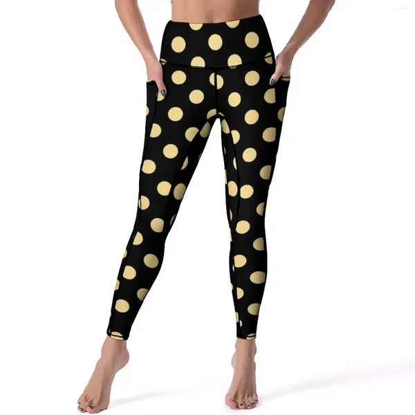 Активные брюки винтажные в горошек йога йога черно -золотые леггинсы сжимают эластичные спортивные колготки сексуальное легинг -подарок на день рождения