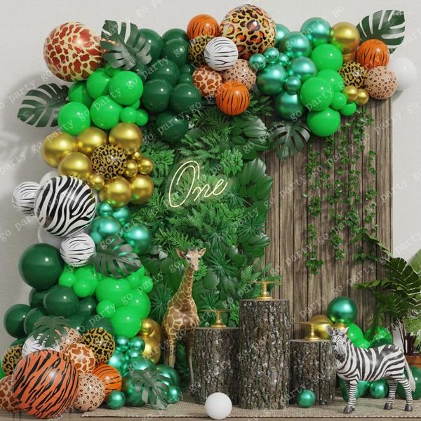 Decoração de festa 112pcs Jungle Green Balloon Arch Garland Safari 4D Animal Tiger Deer Leopard Balloons