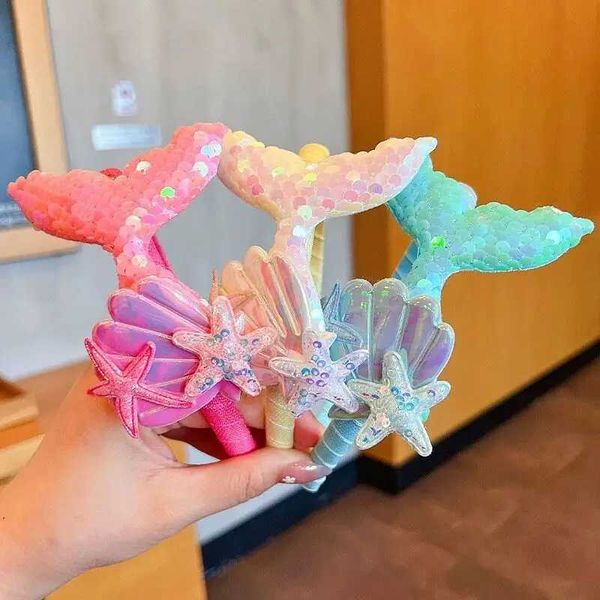 Haarzubehör glänzende Pailletten Meerjungfrau Schwanz Kinder Stirnband Regenbogen Fisch Schwanzstärfers Shell Haarbänder Mädchen Haare Haar Accessoires Haare Accessoires