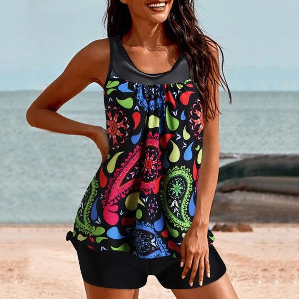 Costumi da bagno femminile da bagno da bagno a 2 pezzi stampa tankini 2024 Topmo di controllo con pantaloncini da bagno a due pezzi più dimensioni