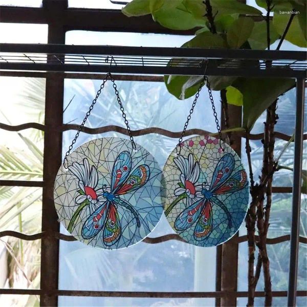 Estatuetas decorativas Dragonfly Glass Holding Wall Decor SunCatcher Dome Mosaic Decoração para esculturas ao ar livre de jardim em casa