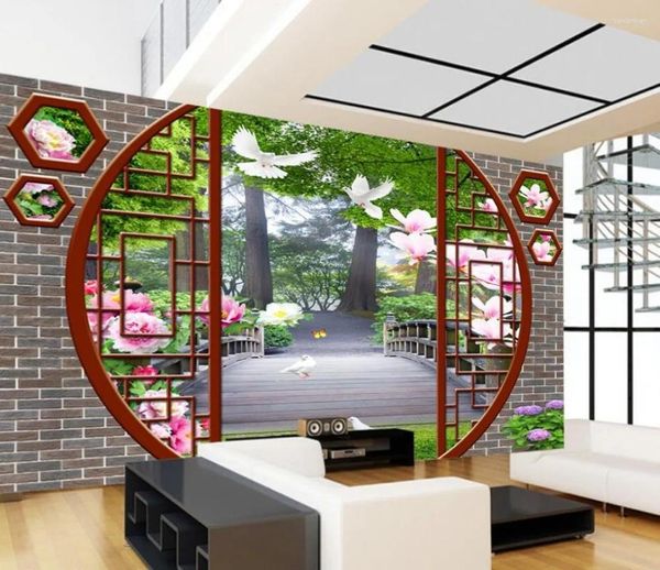 Papéis de parede personalizados 3D Wallpaper Paper Backdrop Portas e Windows Orquídea Paisagem Paisagem PO
