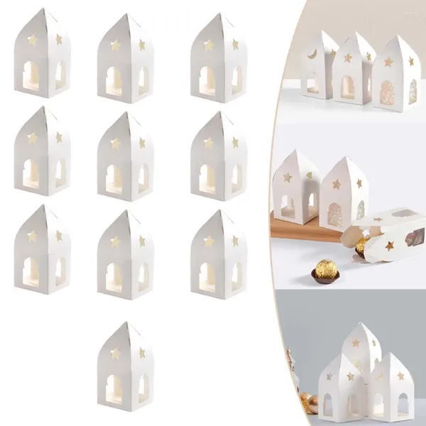 Geschenkverpackung 10pcs Candy Boxen mit hohler Strar Mond weißer Papierkoffer Schloss Form behandeln Goodie Beutel für Geburtstagsfeierparty