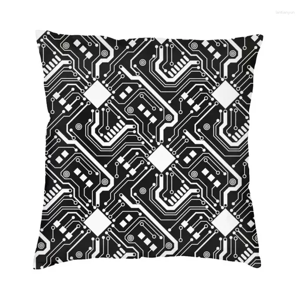 Travesseiro moderno preto white circuit placa de sofá tampa