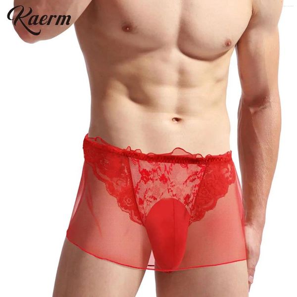 Underpants Männer sexy exotisch sehen Throug Mesh Spitze Doppelschicht Boxer Shorts Minirock Dessous Bulge Beutel Unterwäsche Rollenspiel Club Kee