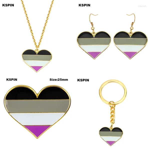 Dangle Ohrringe Asexuelle Pride Halskette Key Ring Abzeichen Set Schmuck für Frauen Liebhaber Geschenk