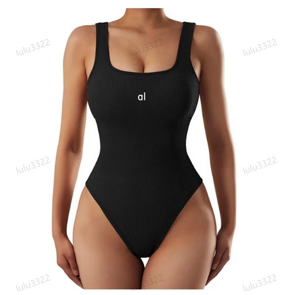 Alo -Jumpsuit sexy gerippte ärmellose quadratische Ausschnitt Tanktoperbauchabdominal und Körperformung Yoga -Gewinde Sport Fitness Dessous Haut Close Bralette