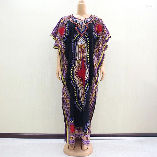 Этническая одежда 2024 Красивая мода африканская африканская дасики принт хлопка с коротким рукавом с коротким рукавом длинные платья замечательные женщины