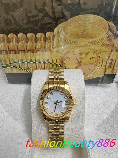 Mit Originalbox Goldener heißer Verkäufer Frauen Beobachtung Dame Größe 26mm Date Girl Sapphire Glass Armbandwatch 2813 Bewegung Automatische mechanische Bewegung Uhren 88