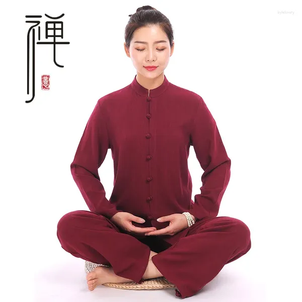 Abbigliamento etnico meditazione di lino femminile plus size lay vestiti buddisti esercitazioni cure tai ji tuge yoga