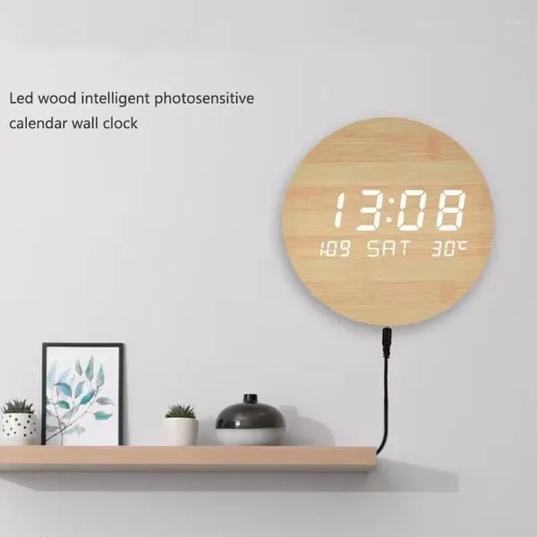 Настенные часы домашний декор круглый светодиодные температуры дата неделя цифровой дисплей для гостиной спальни безмолв