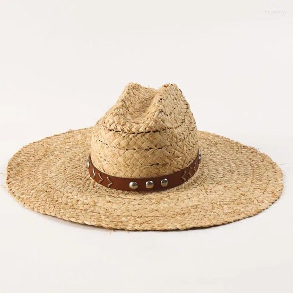 Beretti Floppy Wide Bree Brim Cappello di paglia per donne uomini Panama rafia estate boho band unico band party da viaggio spiaggia di viaggio