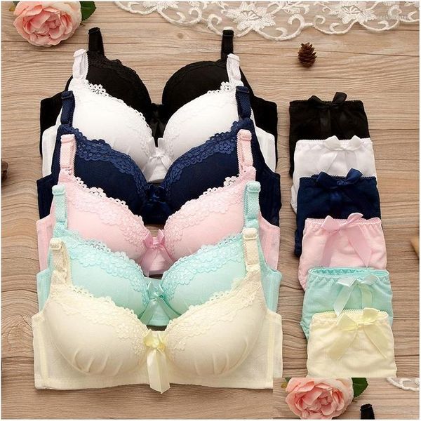 BHs Sets Pure Color Lace Sexy Girls BH Slips Set sammelt verstellbare dünne Dessous kleine Brüste Frauen Unterwäsche -Anzüge für Tropfen DHHEQ2